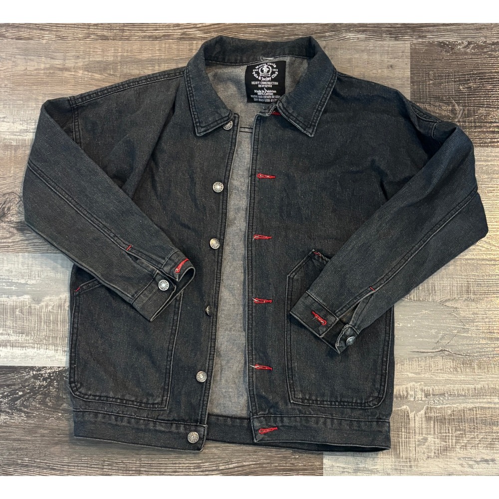 Monte Carlo Polo & Jockey Club Black Denim Jacket Red Stitching Heavy Cotton L